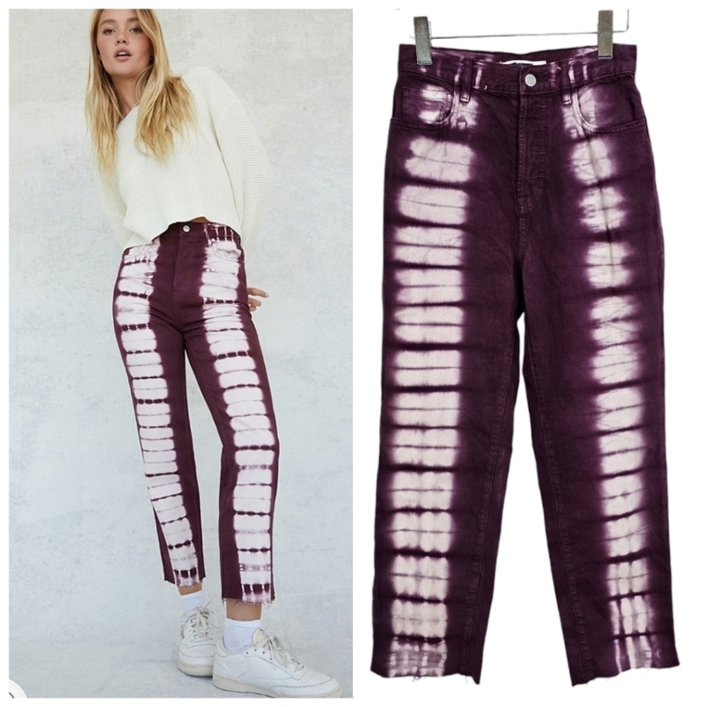 PacSun Eco Raspberry Tie Dye High Rise Festival Straight Leg Jeans Size 26 Crop